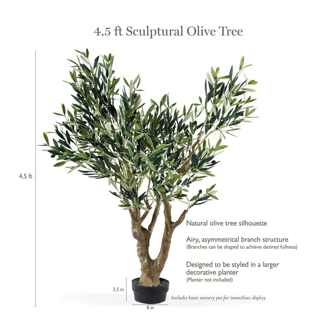 4.5 ft Faux Olive Tree, Real Touch Artificial Olive Tree Indoor, Realistic Thick Trunk, Premium Small Olive Tree
