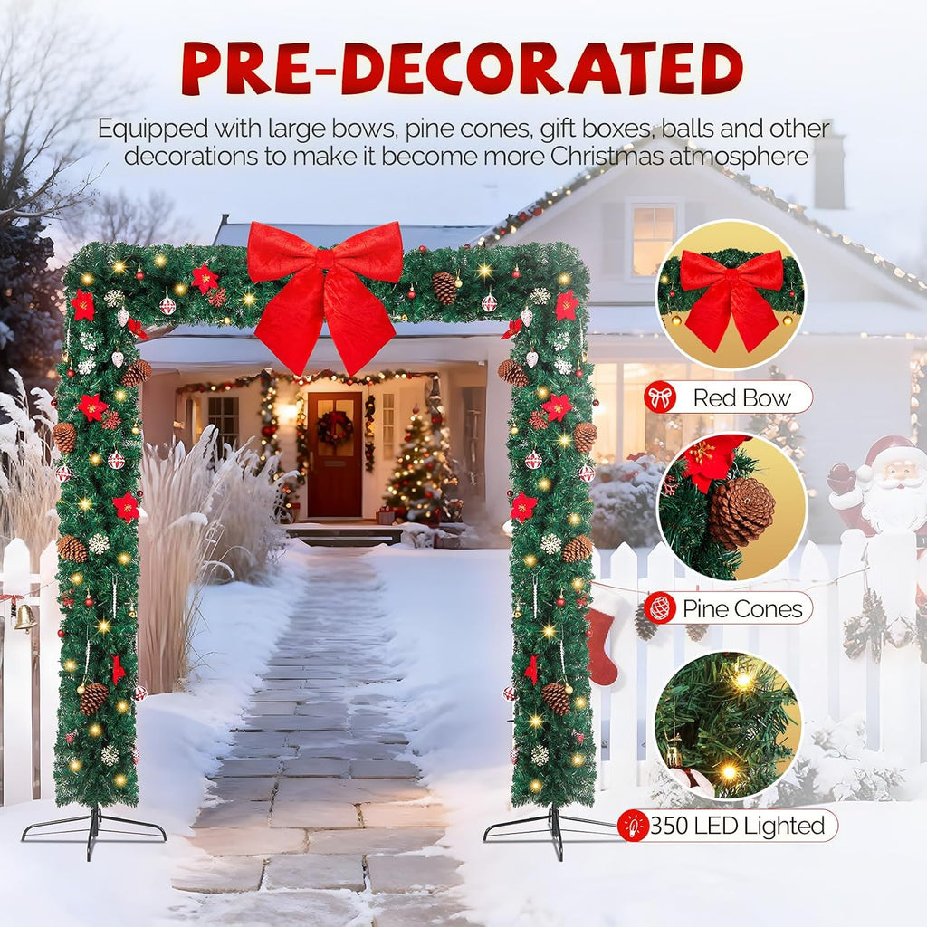 8FT Christmas Archway, 350 LED Flat Top PVC Arch