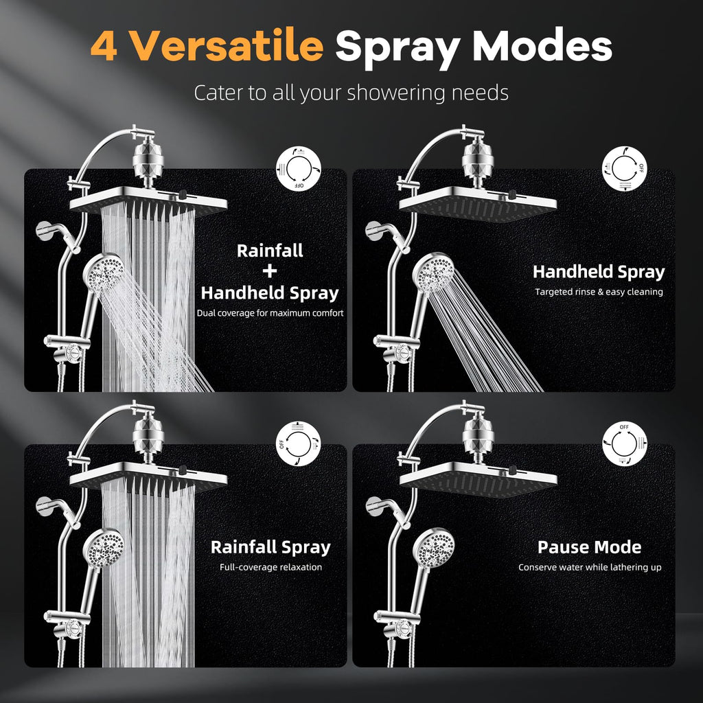 13" Filtered Shower Head & Filtered 10-Mode Handheld Combo, Chrome