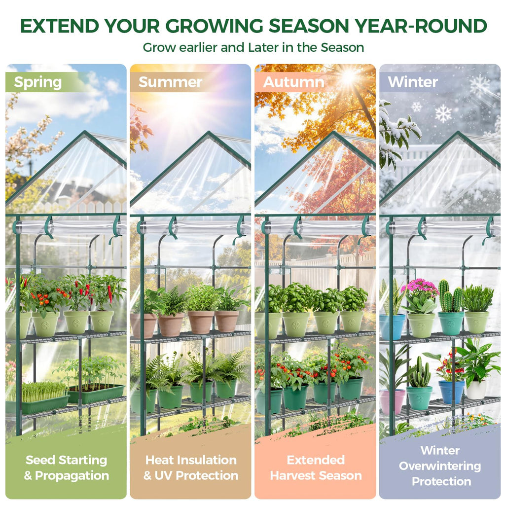 Plastic Greenhouse for Outdoors: Portable Walk in Plant Green House with Improved Transparent PVC Cover, 3 Tiers 12