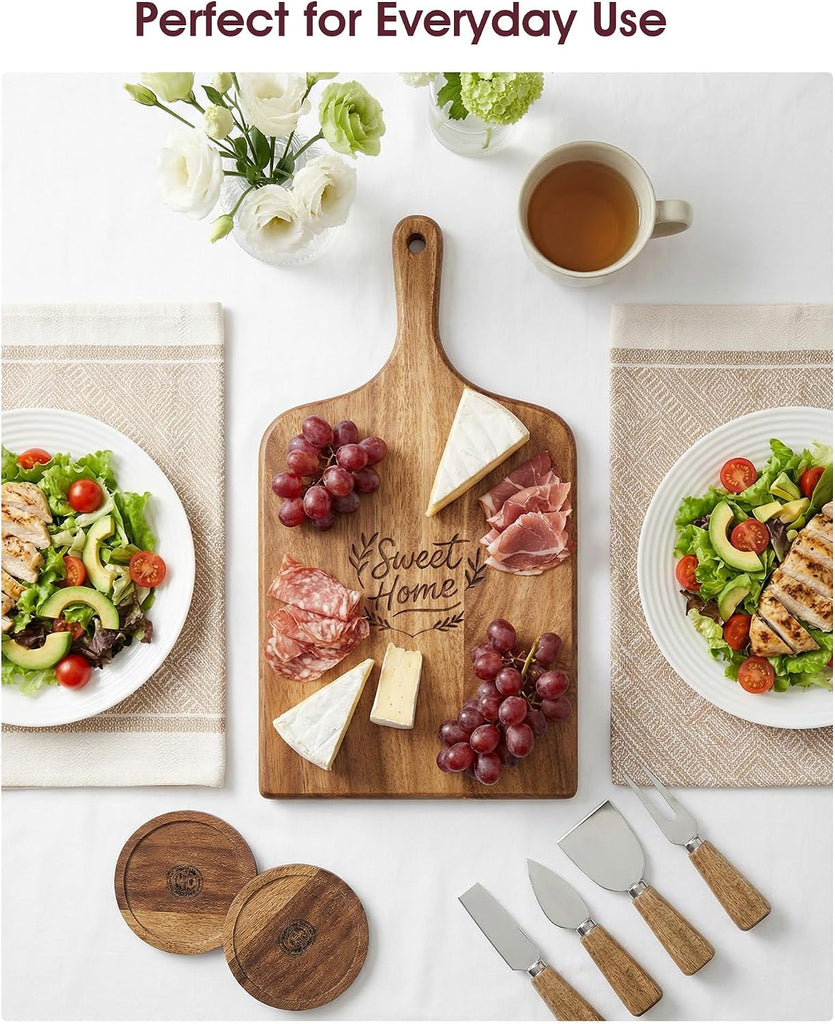 9-Piece Charcuterie Board Gift Set, Acacia Wood Cheese Board with Knives | 100% Acacia Wood, Cheese Knives &