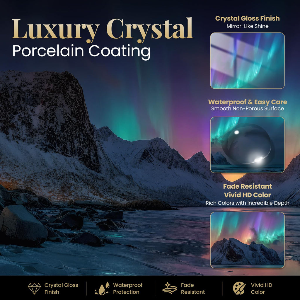 Large Northern Lights Wall Art, Crystal Porcelain, 24"x48"