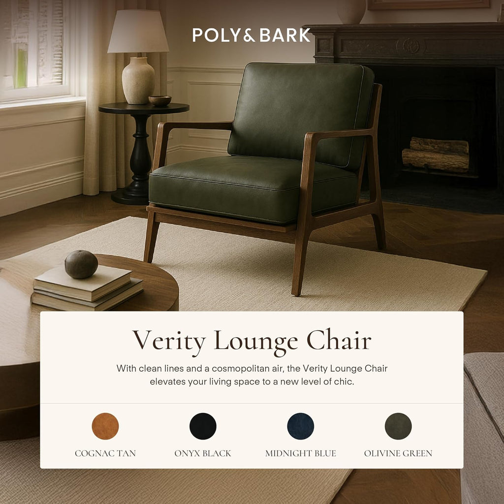 Verity Leather Accent Chair - Armchair with Walnut Wood Frame - Fashion-Forward Lounge Seating - Upholstered