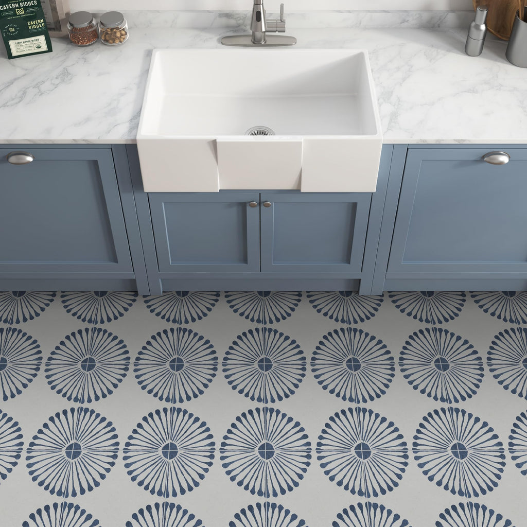 16-Sheet Peel and Stick Floor and Wall Tile, 9" x 9" Blue Stone Composite Self Adhesive Vinyl Flooring, Patterned