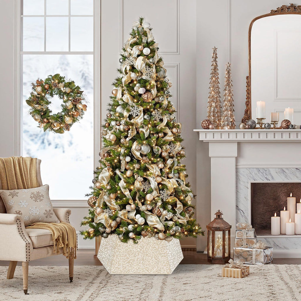Sequin Christmas Tree Ring Collar Collapsible 25.59 Inch Champagne Gold Tree Skirt Velvet Tree Stand Cover for Xmas