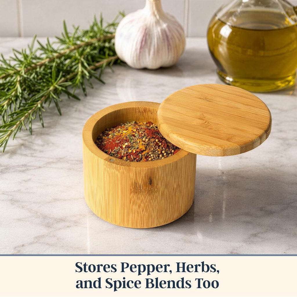Salt Cellar with Swivel Lid, Salt Container for Countertop