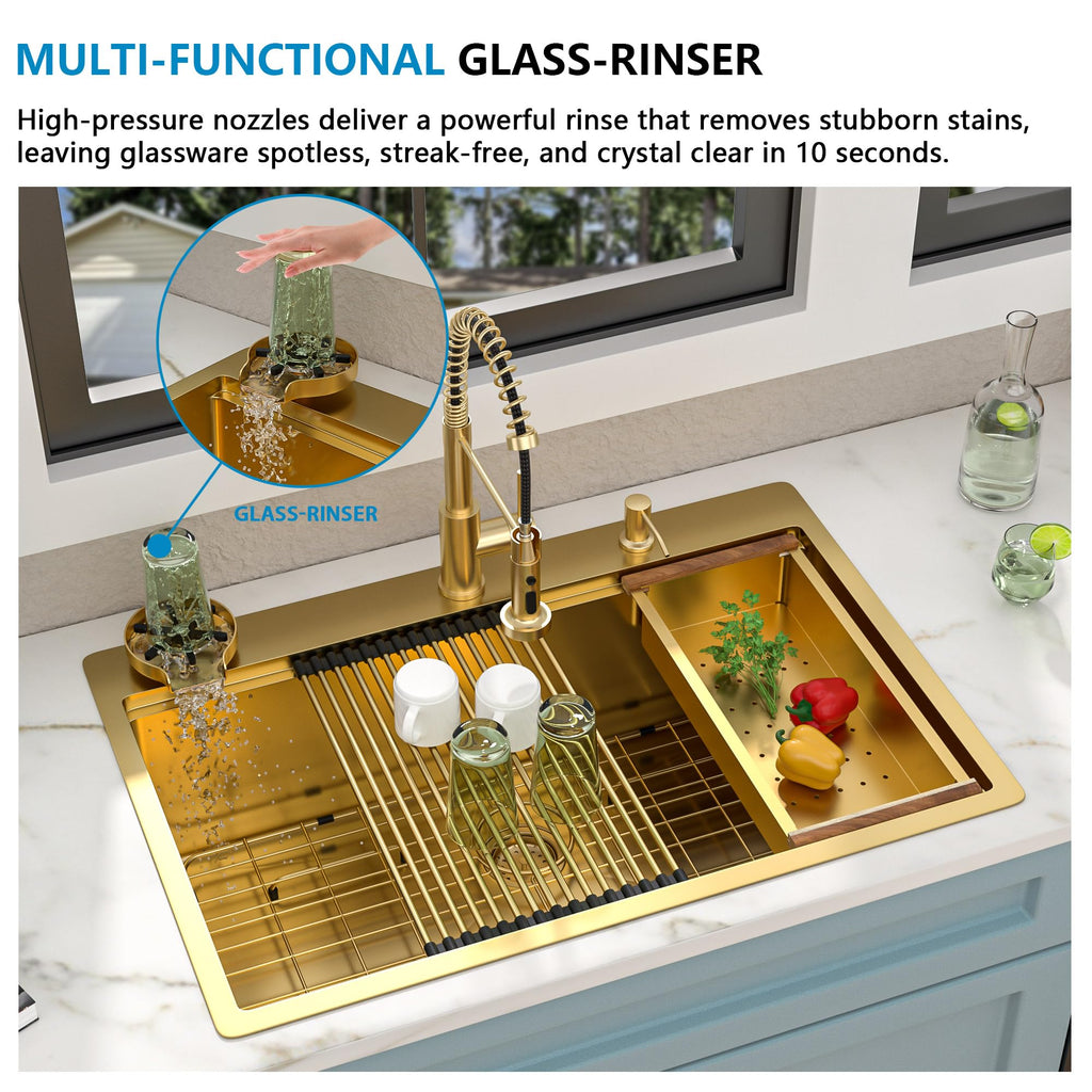 33"x22" Brushed Gold Drop Sink Ledge Workstation