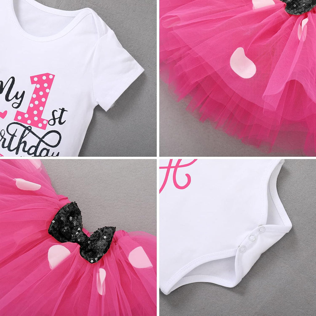 Baby Girls One 1st 2nd 3rd Birthday Outfit Polka Dots Romper Tutu Dress Headband Princess Skirt Set Photo Shoot