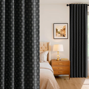 100% Blackout Decorative Linen Curtains with Geometric Pattern, Thick Woven Farmhouse Rustic Patterned Drapes with