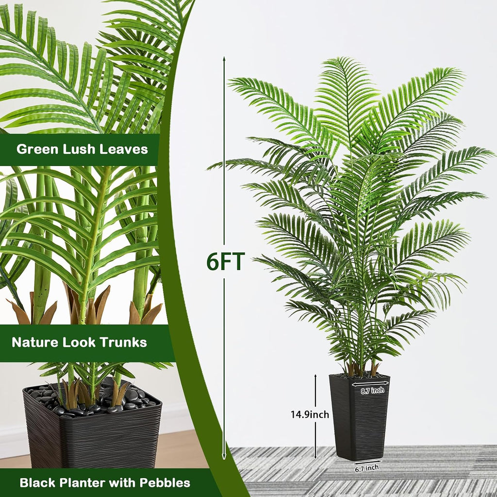 Artificial Palm Tree 6FT, Tropical Tall Fake Plants Indoor with Black Pot
