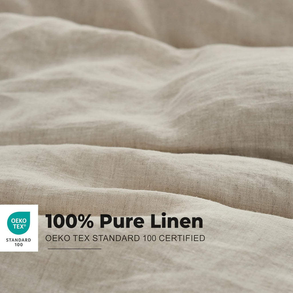 100% Washed Linen Duvet Cover with Embroidered,3 Pieces Soft Farmhouse Comforter Set with Button Closure,1 Duvet