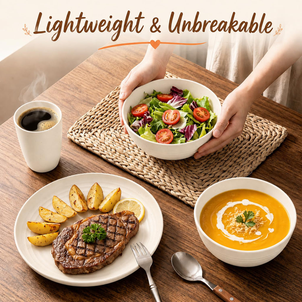 Kitchen Plates and Bowls Sets for 8, Dinner Plates Set of 8 - White