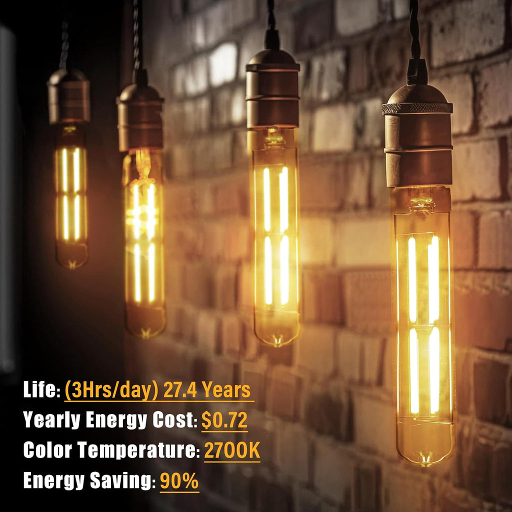 8.9IN LED Light Bulbs E26 Base, 6W 800LM 2700K Soft White T10 T9 Vintage Edison Bulbs Dimmable, AC 120V Equal 80 Watt