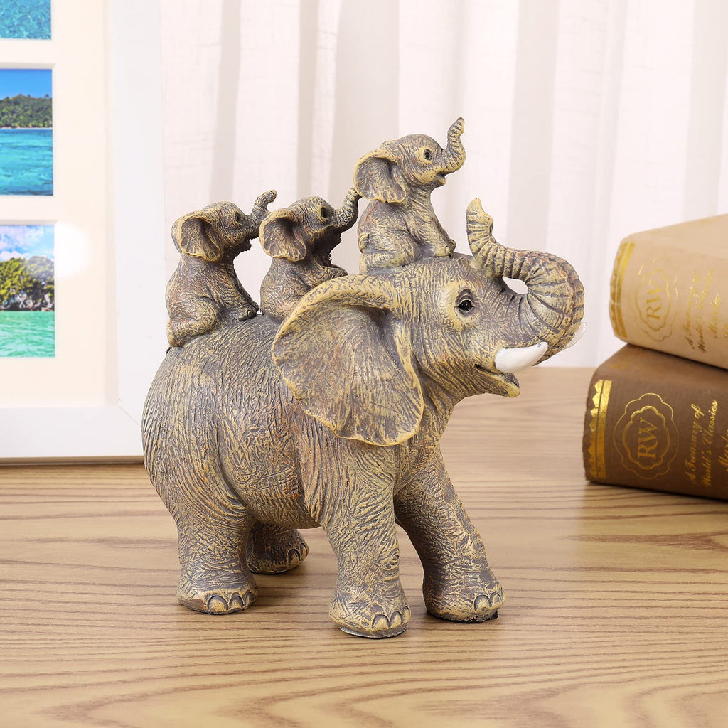 Elephant with Three Calves Statue Good Luck Decor Gift for Women