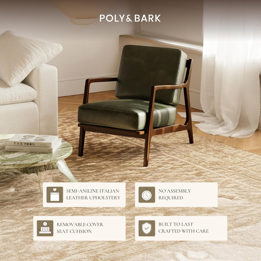 Verity Leather Accent Chair - Armchair with Walnut Wood Frame - Fashion-Forward Lounge Seating - Upholstered