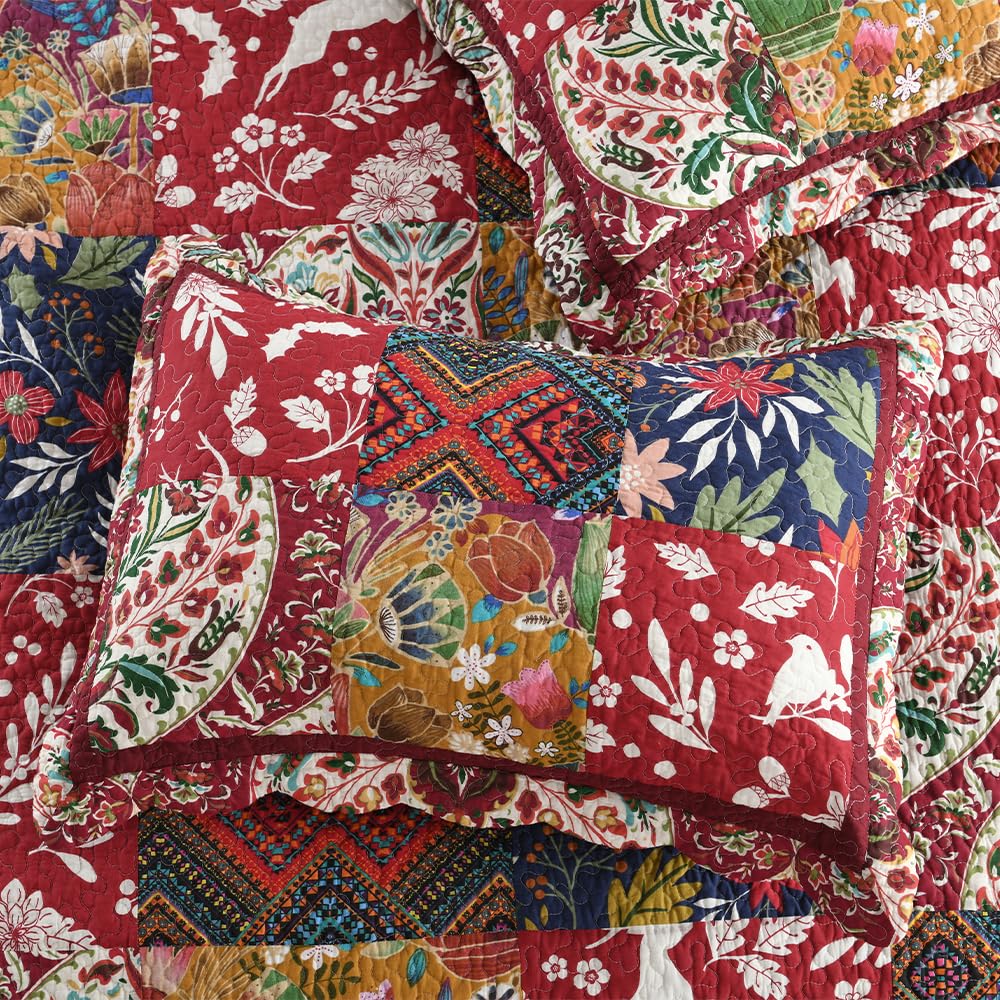 Cotton Bedspread Quilt Sets with 2 Shams, Soft Reversible Bedding Coverlet Sets Lightweight Comforters, Vintage