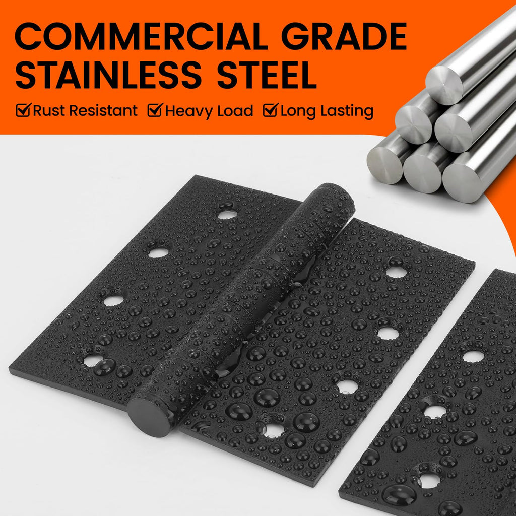 Matte Black 3 Pack 4 inch Door Hinges with 5/8" Radius Corners