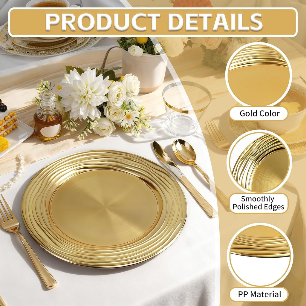Inch Charger Plates Bulk,Premium Round Gold Chargers for Dinner Plates, Plastic Dinner Gold Chargers - Set of 100