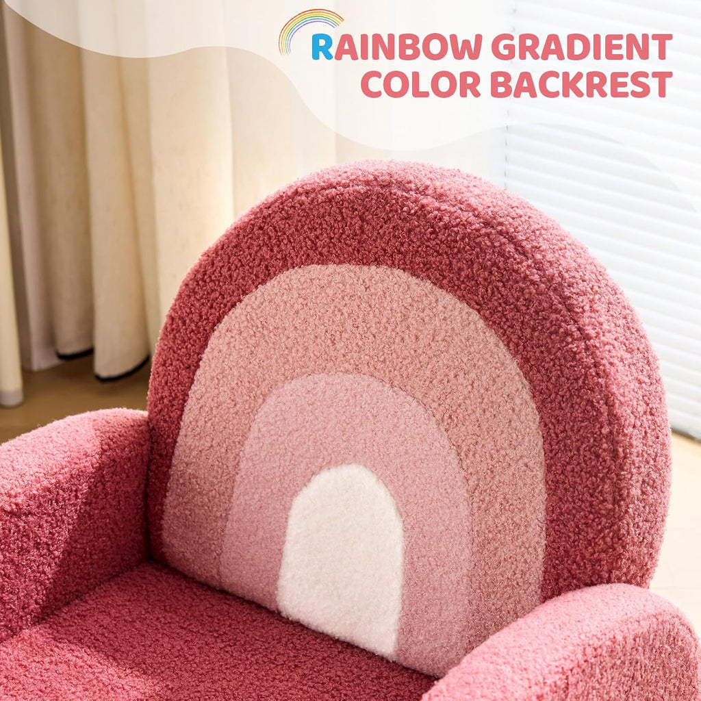 Kids Sofa, Toddler Armchair with Full Teddy Fleece Coverage, Ultra-Soft & Plush, Sturdy Base for Boys and Girls, Red