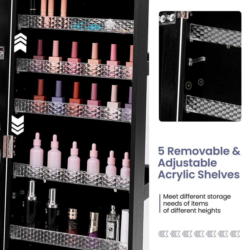 360° Rotating Jewelry Organizer, Lockable Jewelry Armoire (Black)