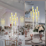 4 Pcs 10 Arm Wedding Acrylic Candelabra Table Centerpieces with 40 LED Candle 46.5'' Tall Floor Candlestick Clear