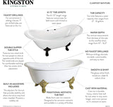 Aqua Eden VCTND6728NH1 Cast Iron Double Slipper Clawfoot Bathtub Chrome Feet without Drillings, 67-Inch, White