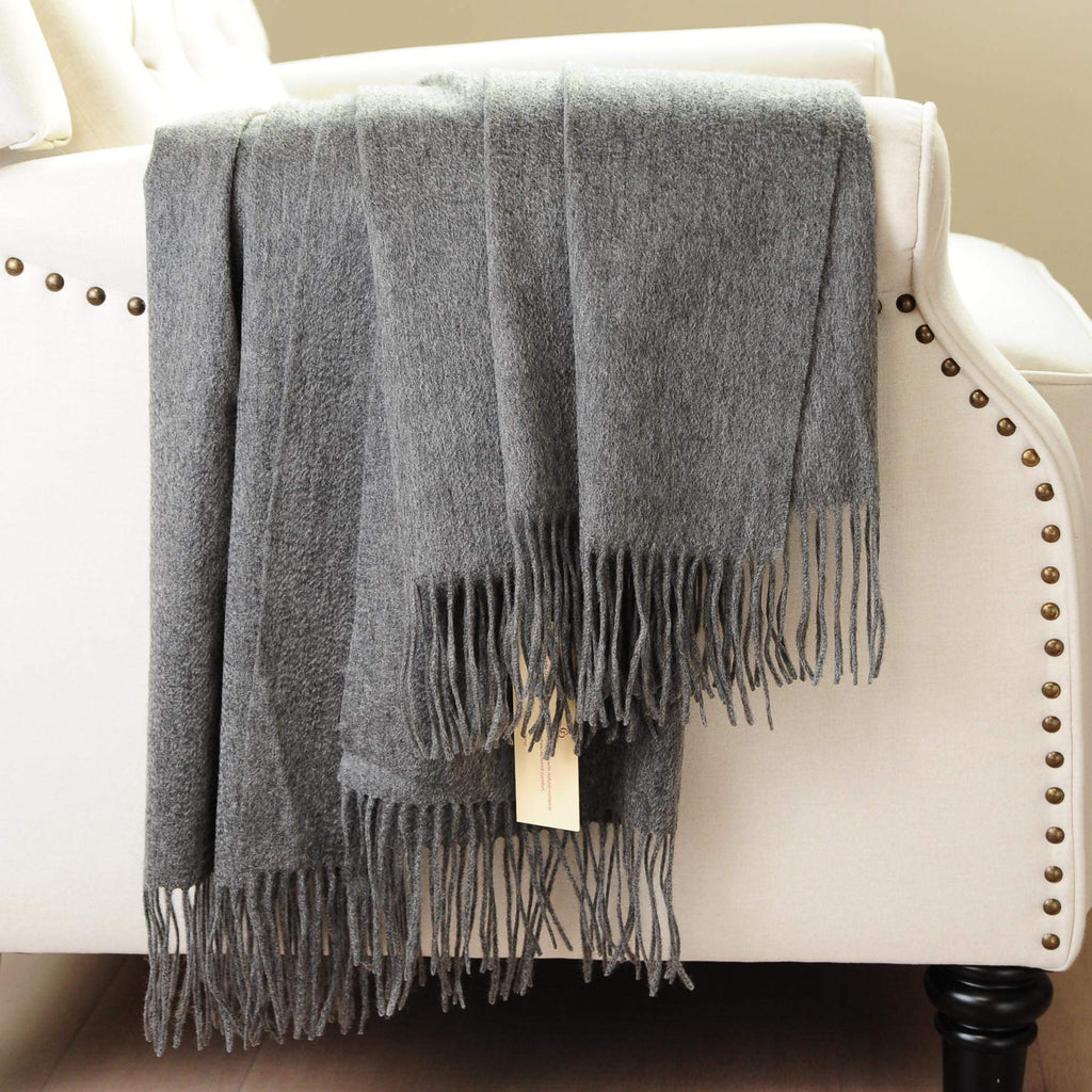 Premium Cashmere Throw Blanket with Fringe (Gray)