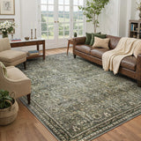 Mirae Large Dark Olive Green Area Rugs, Washable Area Rugs 9x12 Living Room, Boho Bedroom Mats Under