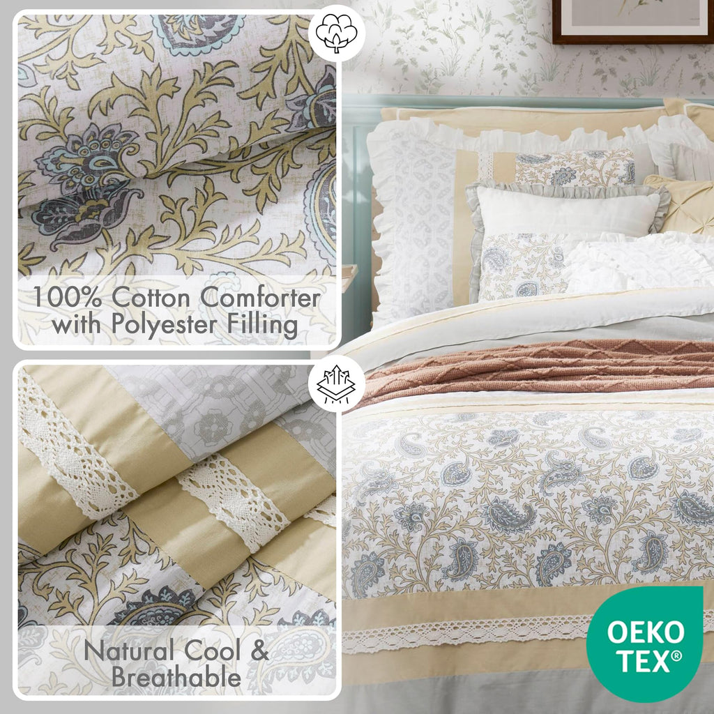 100% Cotton Quilt Set Floral Print, Double Sided Stitching, All Season, Lightweight Coverlet Shabby Chic Bedding