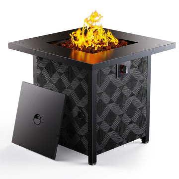 Propane Fire Pits 28′′ Outdoor Gas Fire Pit, 50, 000 BTU Square Fire Pit Table with Lava Rocks, 2-in-1 Fire Table with