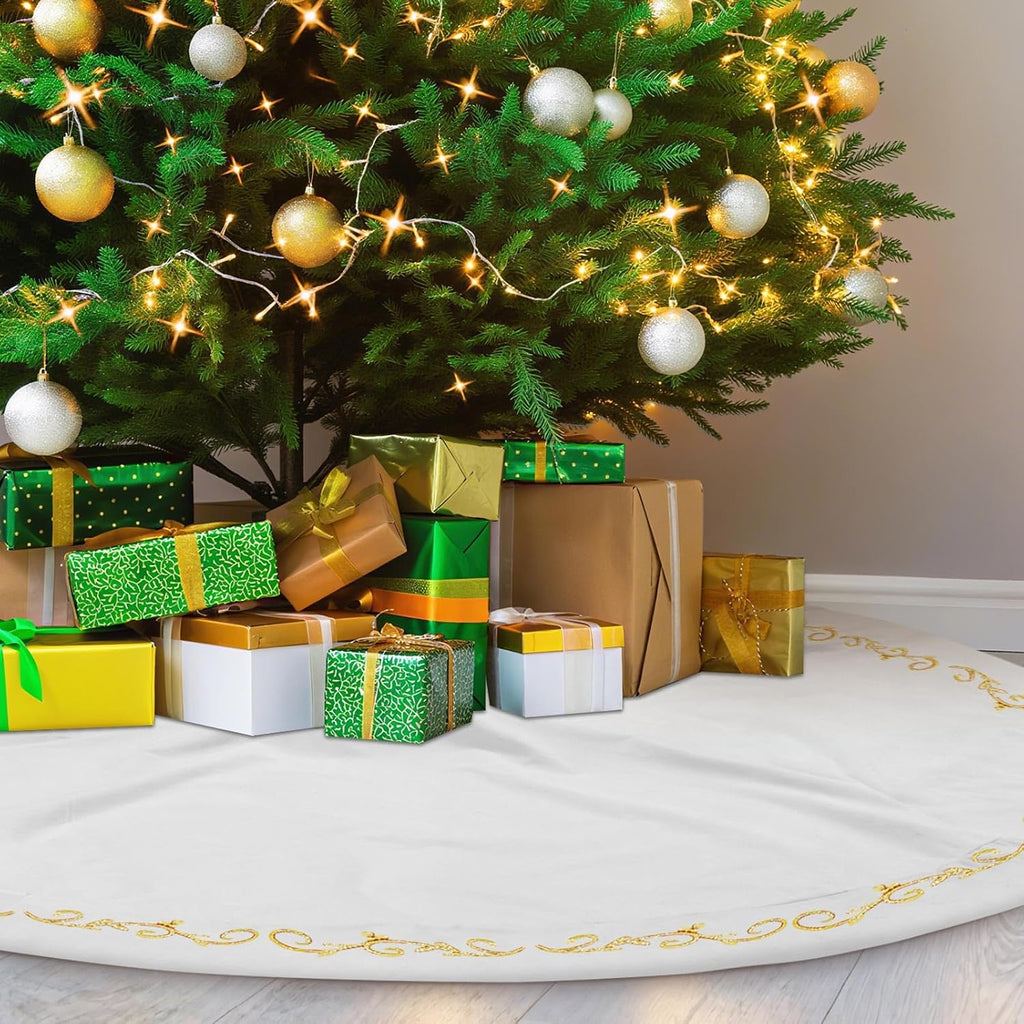 60 inch Velvet Christmas White Tree Skirt(Classical Style)