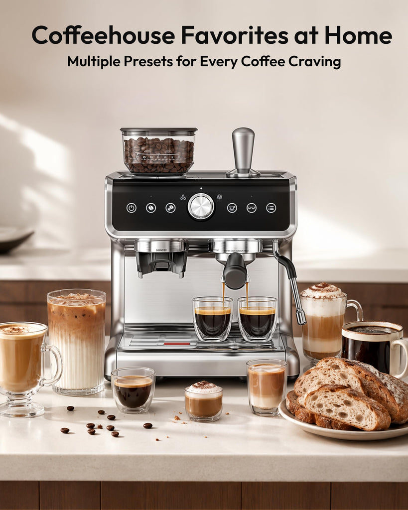 Espresso Machine with Grinder, 30 Grind Settings, 20 Bar Coffee Maker with 58mm Portafilter, Expresso Coffee Machines