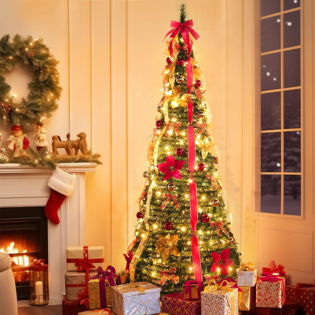 7 FT Prelit Pop Up 250 Warm White LED Lights Xmas Decoration