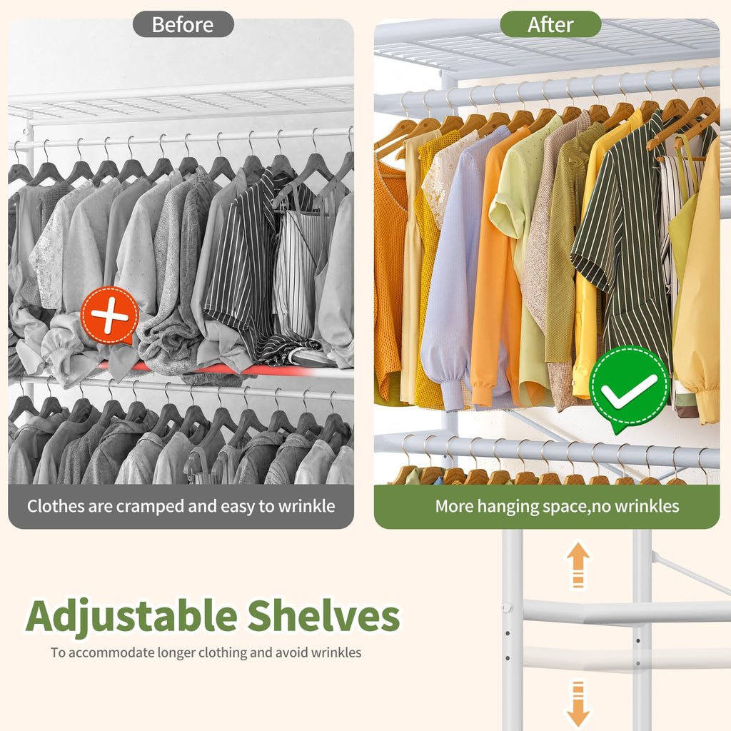 Rolling Clothes Rack with Cover, Heavy Duty Clothing Rack with Wheels, 120+ Garments Storage, Freestanding Portable