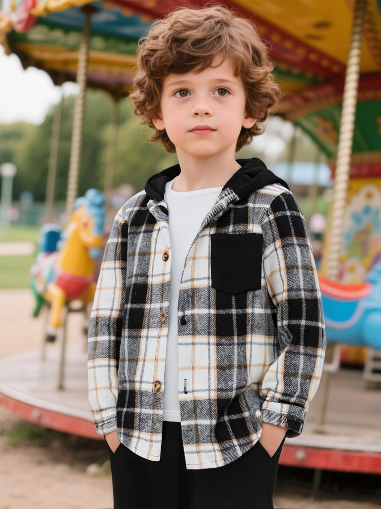 Toddler Boys Outfits Plaid Hooded Sweatshirt & Casual Pants 2PCS Boys Fall Winter Clothes Set