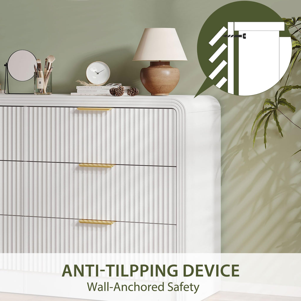 55" W Fluted 6-Drawer, Pure White