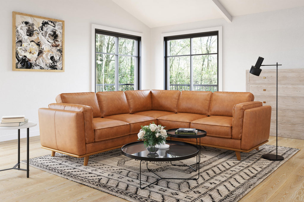 Artisan Full Leather Sofa - Pure Full Italian Nappa Leather Couch, Solid Wood Accent, Ultimate Comfort (Cognac