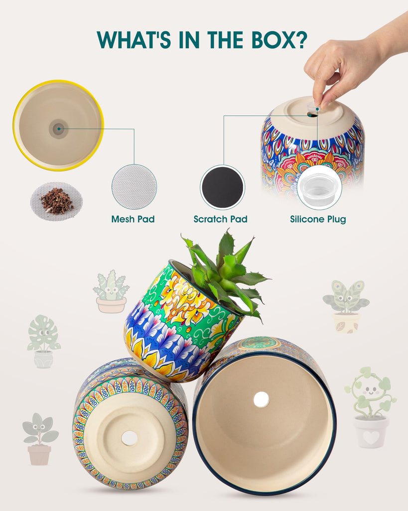 Ceramic Plant Pots, 4+5+6 inches, Set of 3, Planters with Drainage Hole, Flower Pots Planters Pots for Indoor Plants