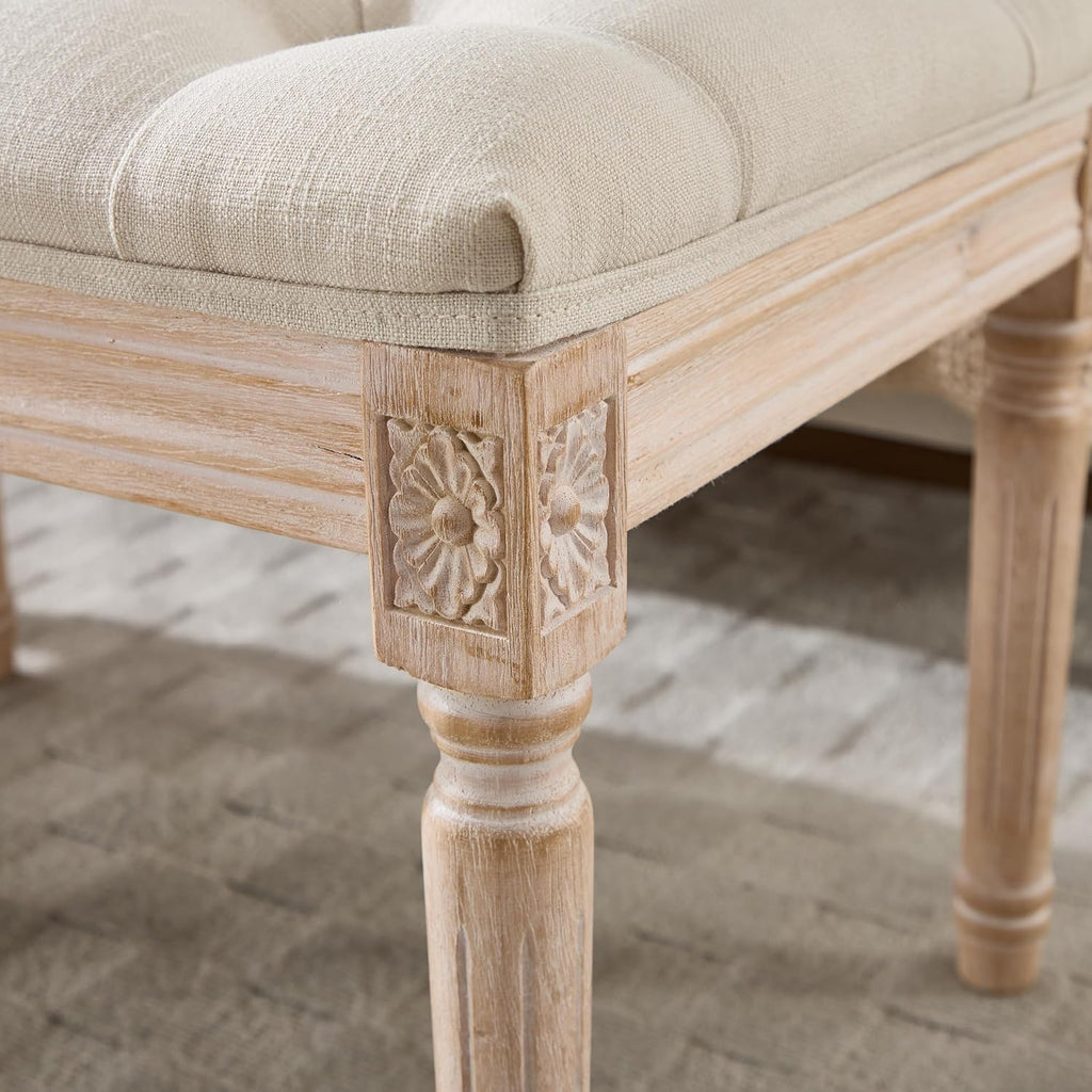 47.2" Vintage Tufted Entryway Upholstered Linen Chaise Bench with RubberWood Legs, End of Bed Bench , Indoor Extra