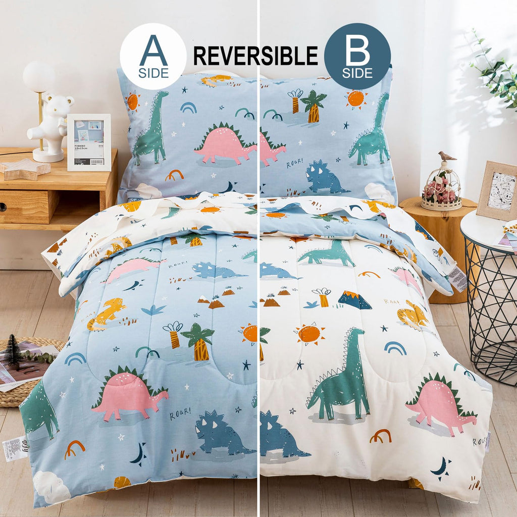 Cotton Toddler Bedding Set, 4 Pieces Bed Comforter Set for Boys Girls