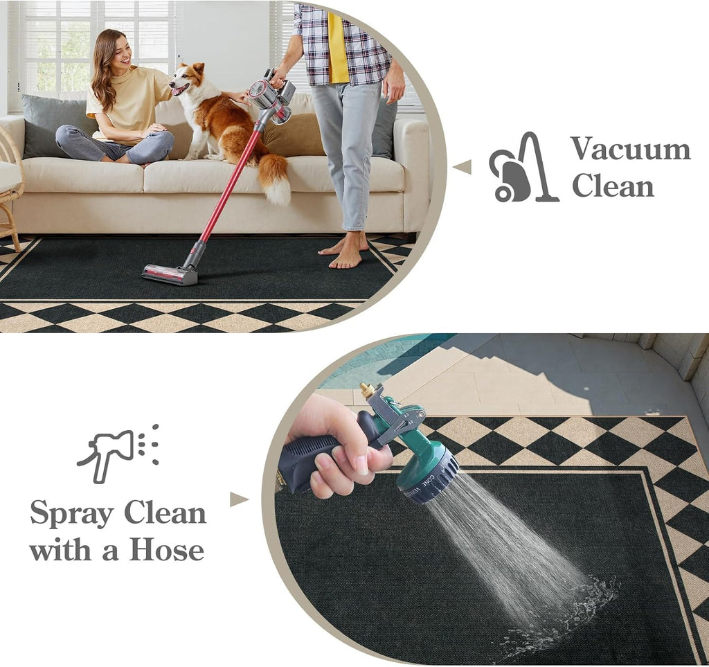 Easy Jute Indoor Outdoor Rug, Black Checkerboard Area Rug