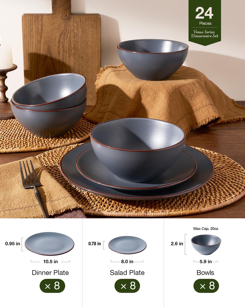 Venus Plates and Bowls Sets with Rim, Stoneware Dinnerware for 8
