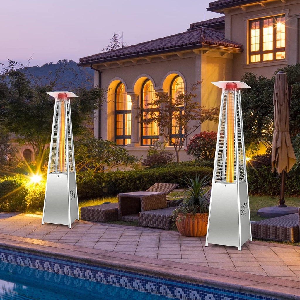 Outdoor Propane Patio Heaters, 42, 000 BTU Pyramid Style Gas Porch and Deck Heater w/Dancing Flame, Quartz Glass Tube