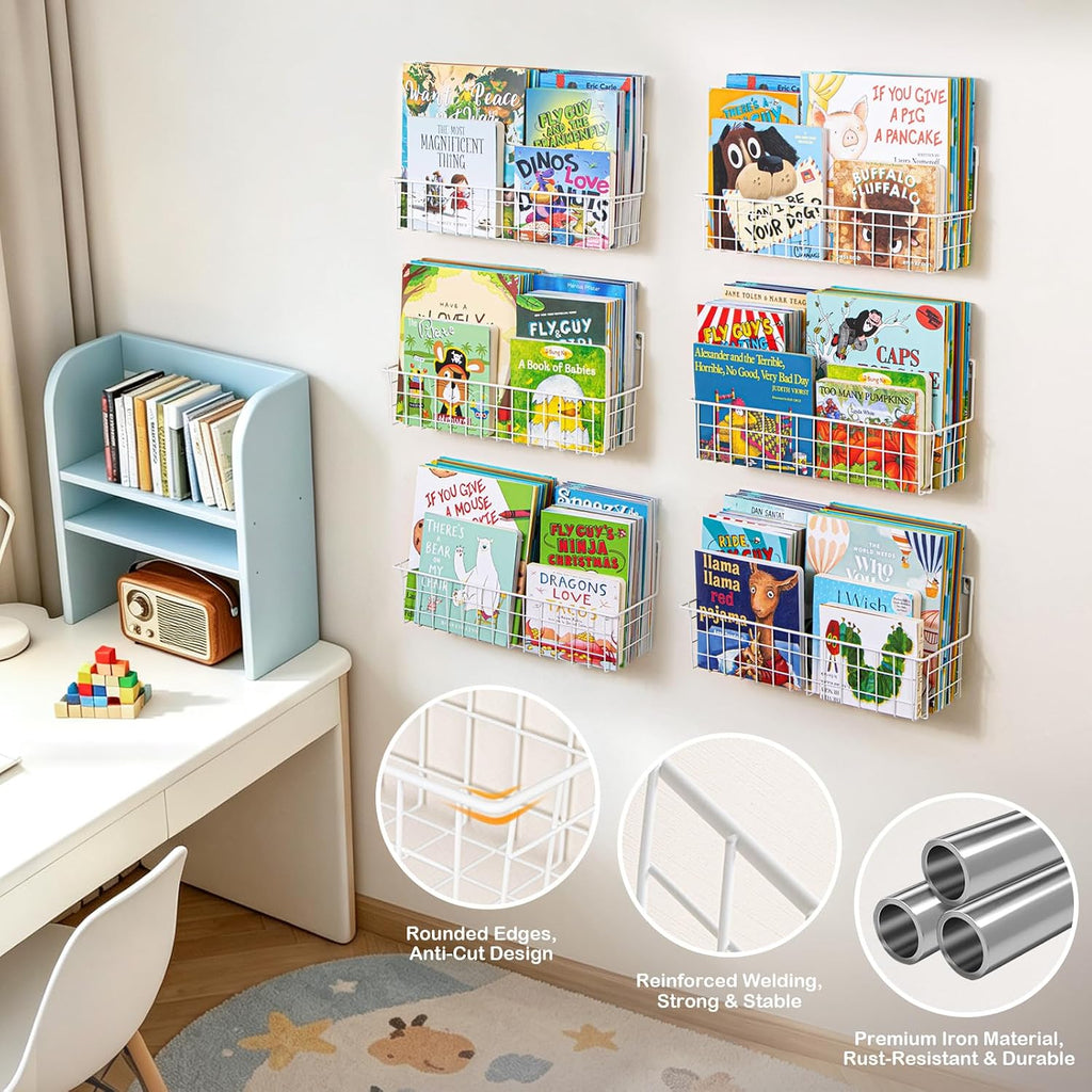 Pack Wall Mounted Bookshelf for Kids Rooms, Metal Nursery Shelves