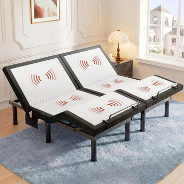 T600 Adjustable Bed Base with Massage & Remote, Syncable Split King Adjustable Bed Frame with Head & Foot Incline