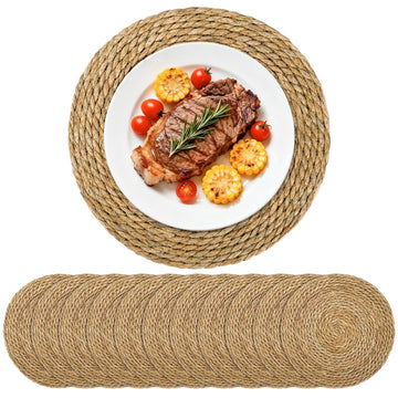 Set of 12 Round Woven Placemats, 13 Inch Rattan Chargers for Dinner Plates, Wicker Placemats, Boho Farmhouse Rustic
