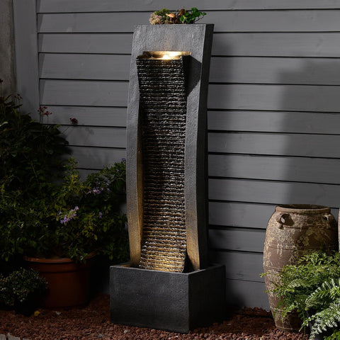 Outdoor Water Fountain, 49.2" Tall Freestanding Fountain with LED Lights & Pump