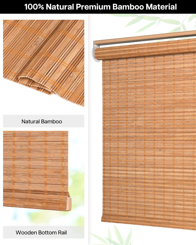Cordless Bamboo Roller Shades, 29" W x 70" H, Squirrel