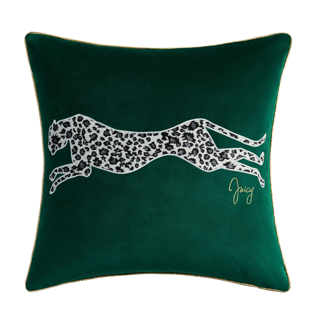 Reversible Velvet Cheetah Pillow, 18" x 18" Decorative Pillow, Emerald Green