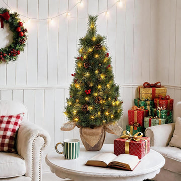 3FT Prelit Artificial Christmas Tree with 78 Lights & Burlap Base, 1 pcs